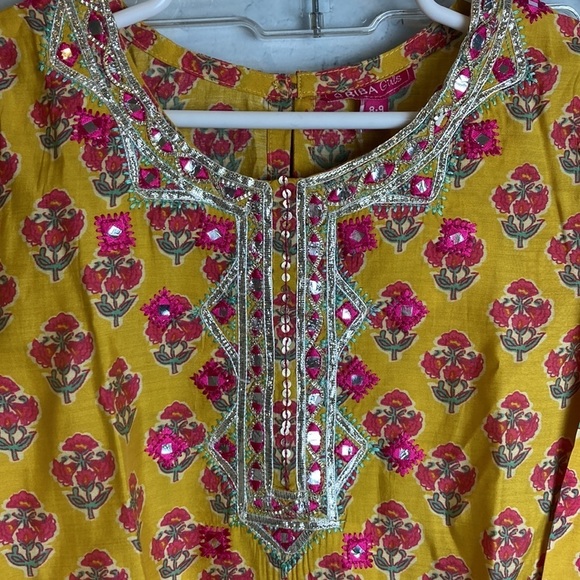 BIBA Girls NWT Yellow Poly Viscose Straight Printed Kurta Sharara Set 8-9 Formal - Picture 6 of 15